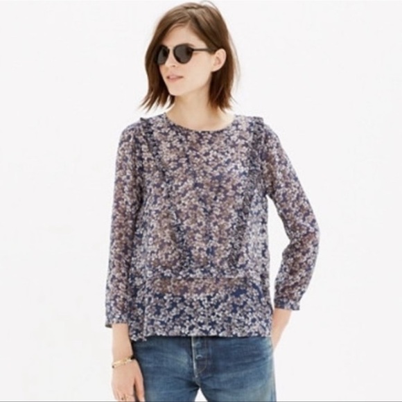 Madewell Tops - Madewell Silk Newsprint Floral Blouse Size XS